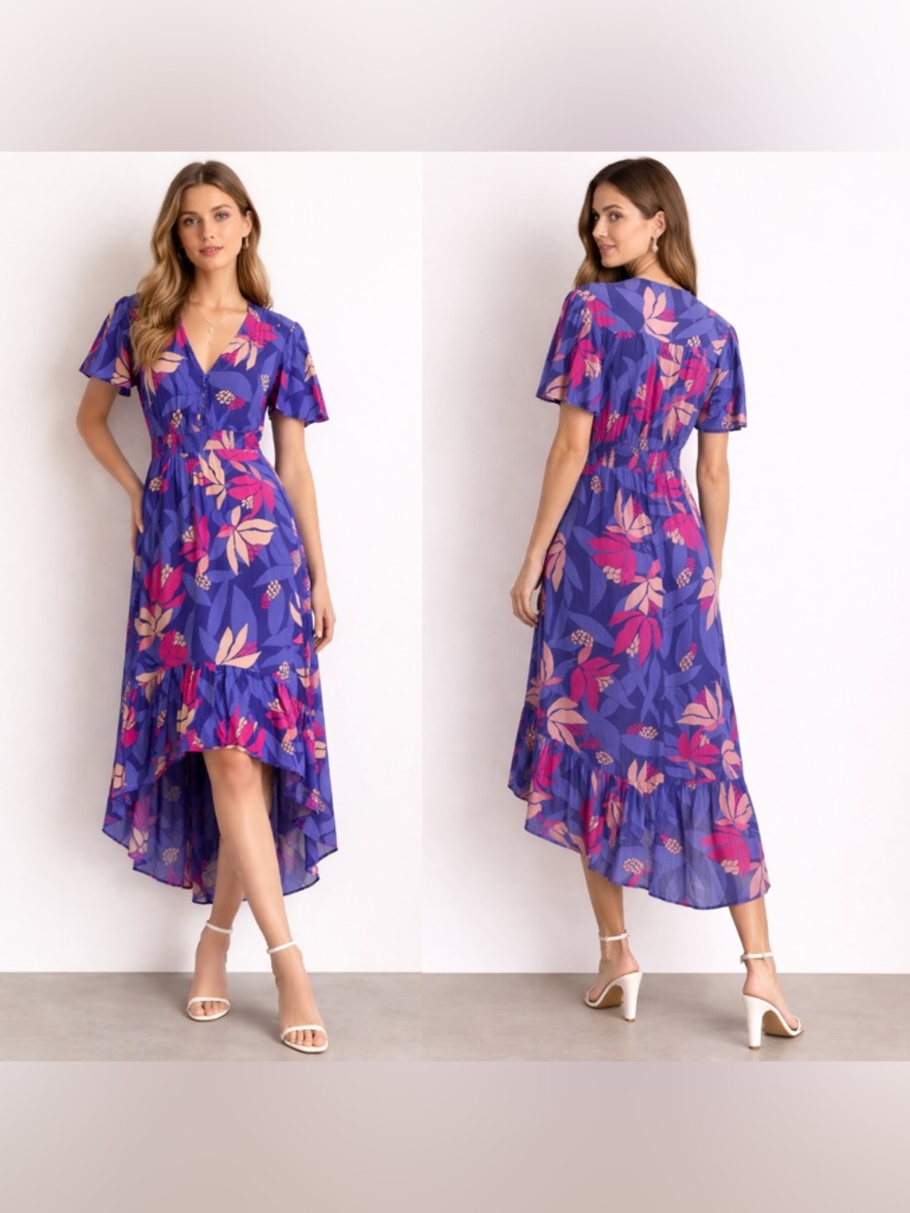 Abel the Label High Low Floral Midi Dress Fairy Ruffle Cottage Whimsical Boho S